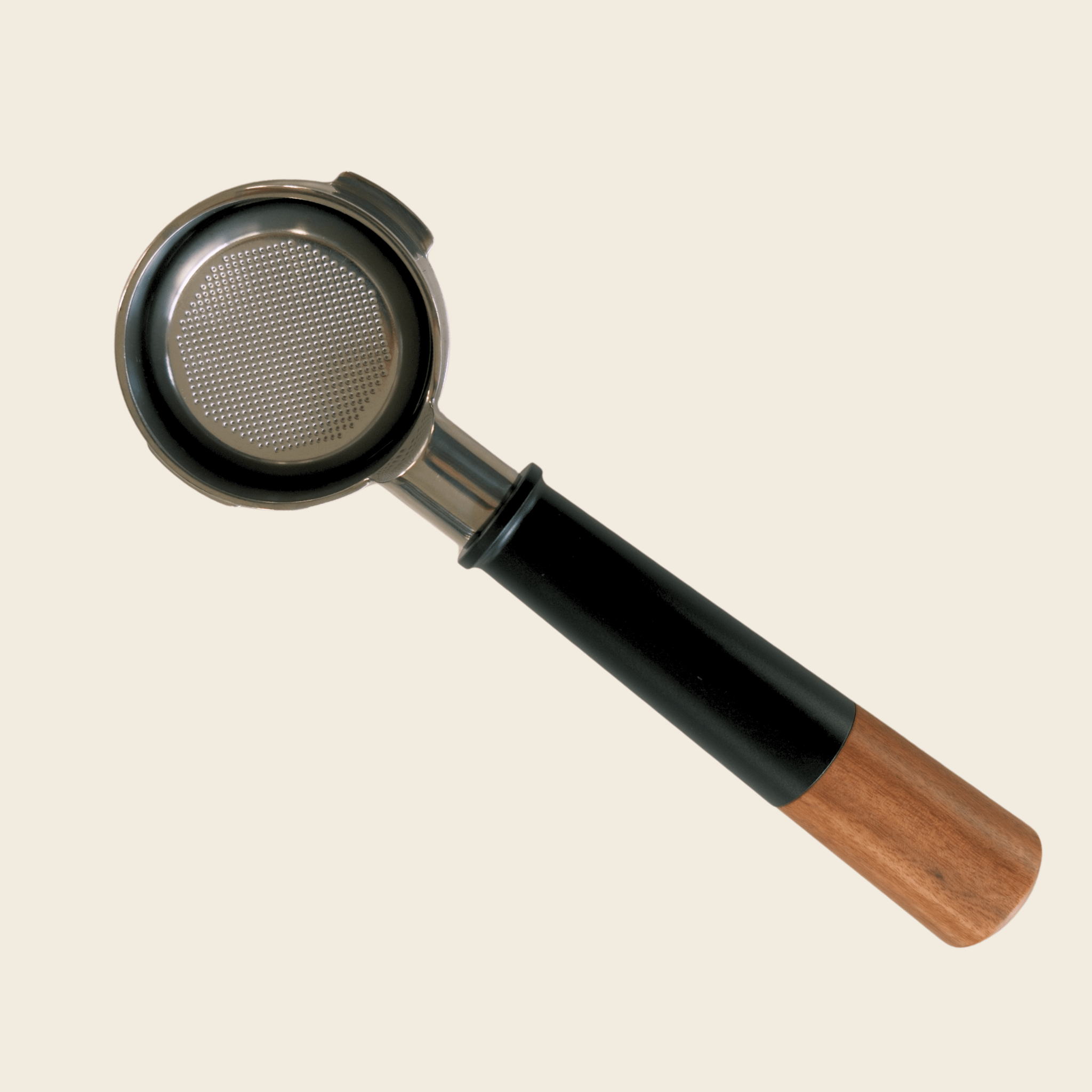 Breville 58mm Bottomless Portafilter – Aluminium & Rosewood Handle — detail view