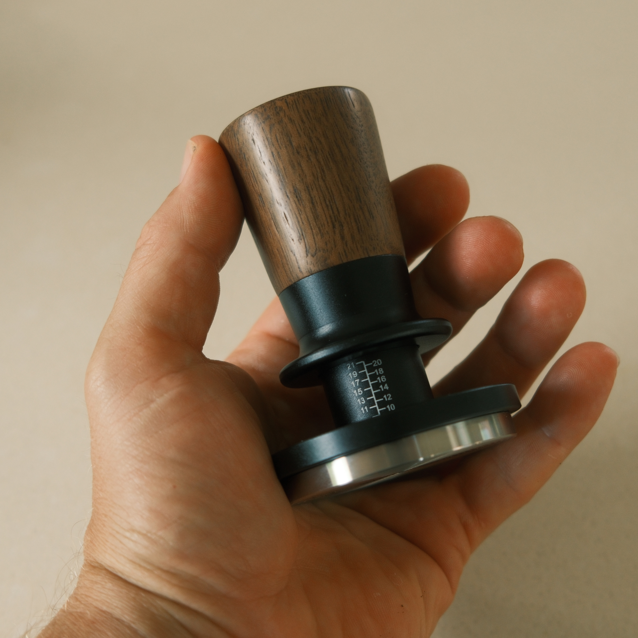 54mm Dual-Spring Self-Levelling Coffee Tamper — Black Walnut