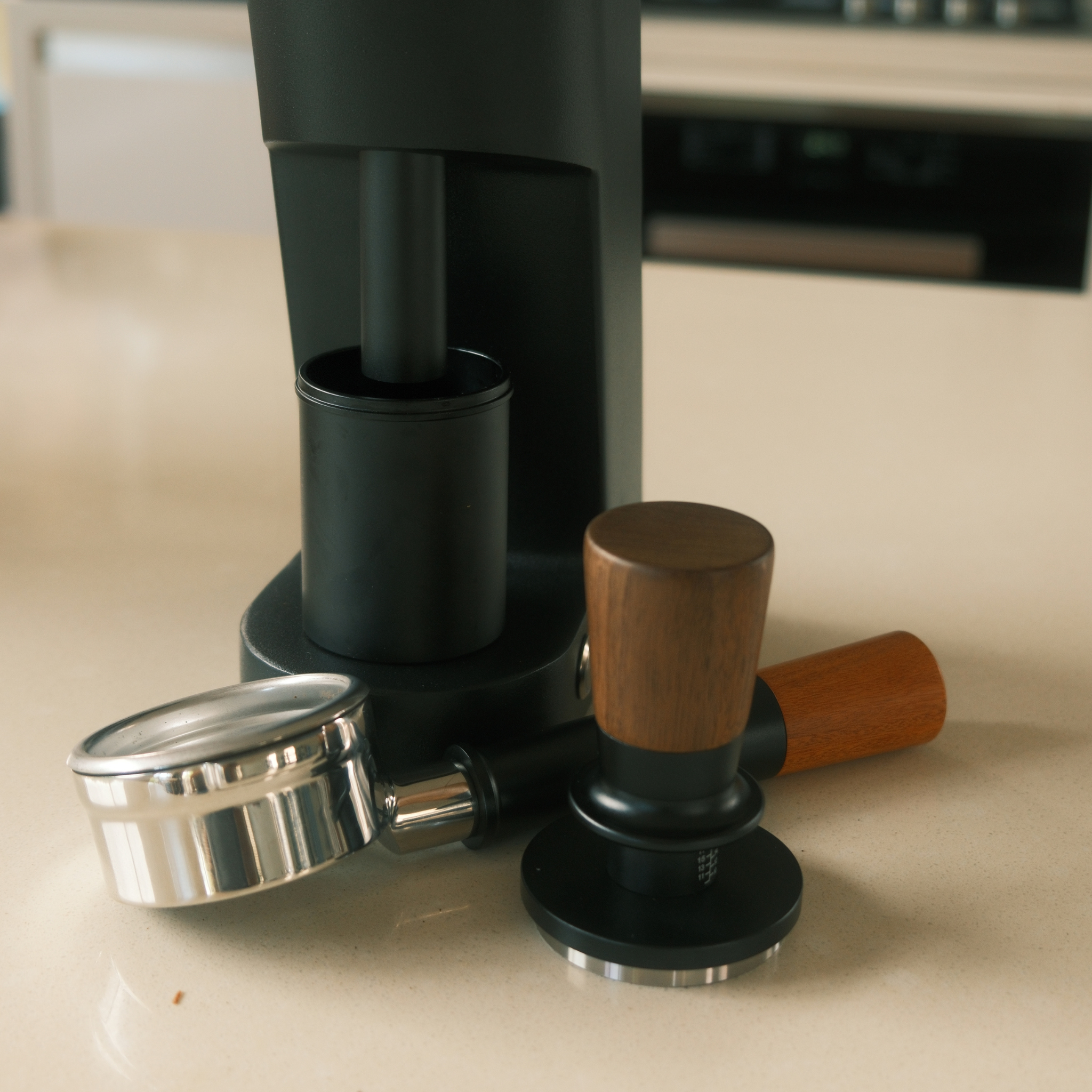 54mm Dual-Spring Self-Levelling Coffee Tamper — Black Walnut