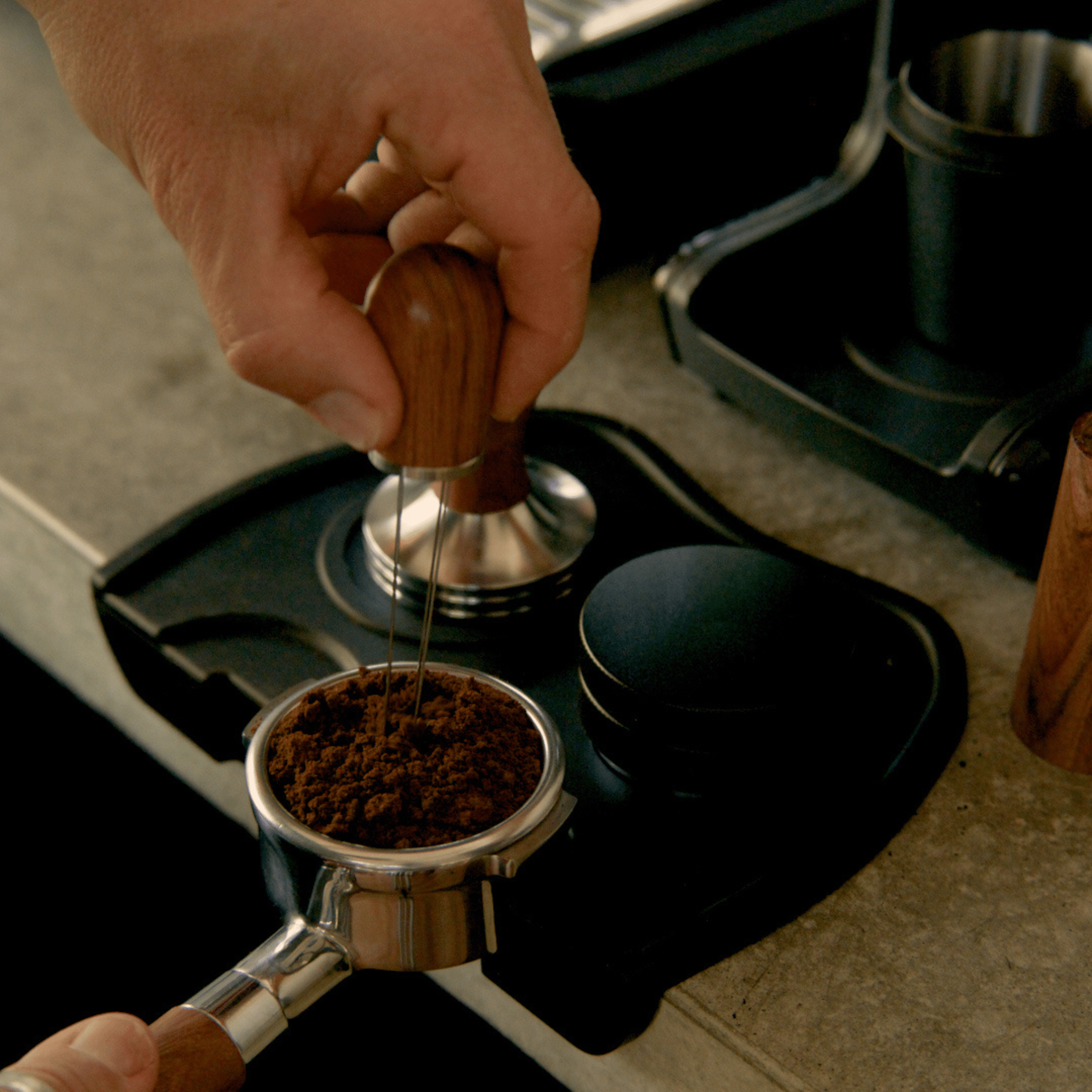 Almond Coffee Distributor Needle With Stand — lifestyle shot