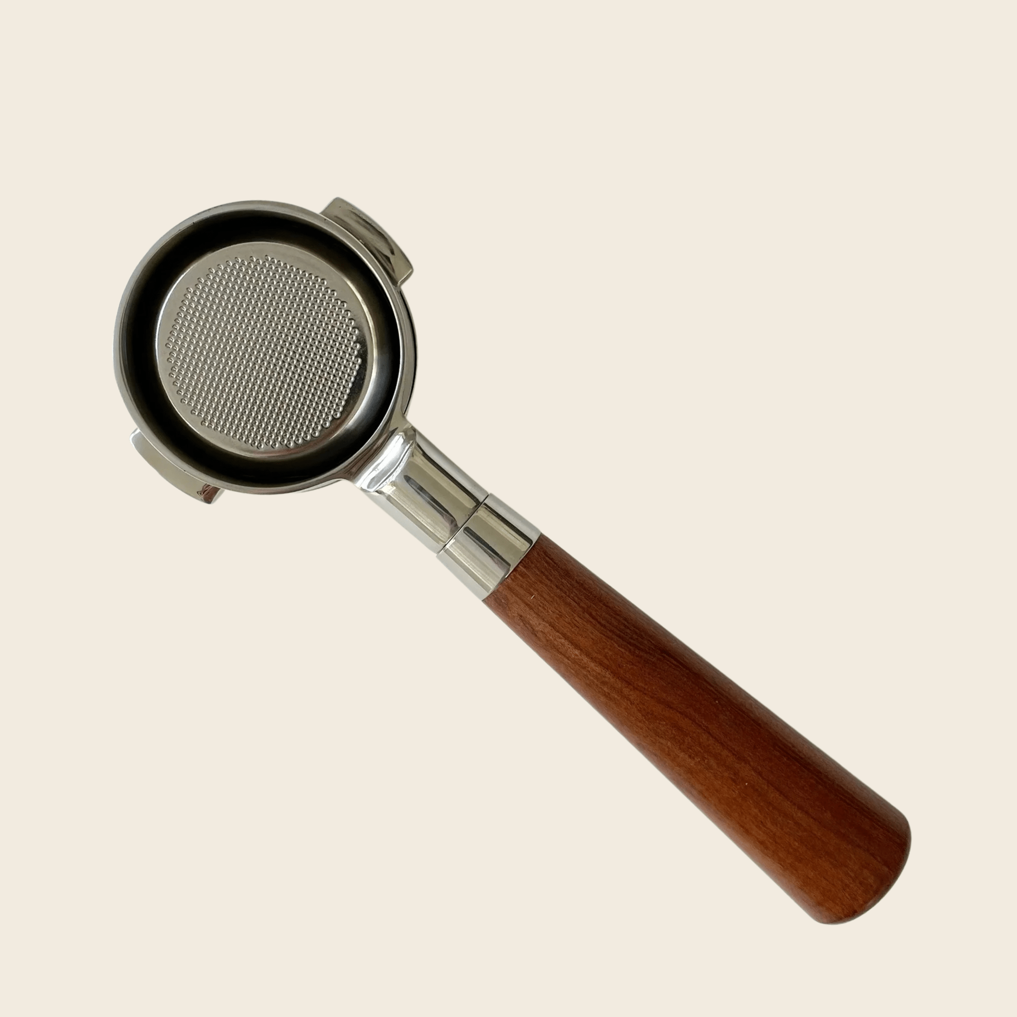 Delonghi 2 Ear 51mm - Bottomless Portafilter - Almond Solid Wood — rear view