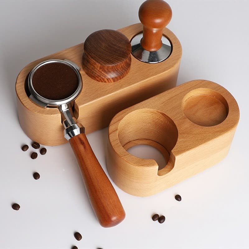 Trio Wooden Coffee Tamper Station And Portafilter Holder — lifestyle shot