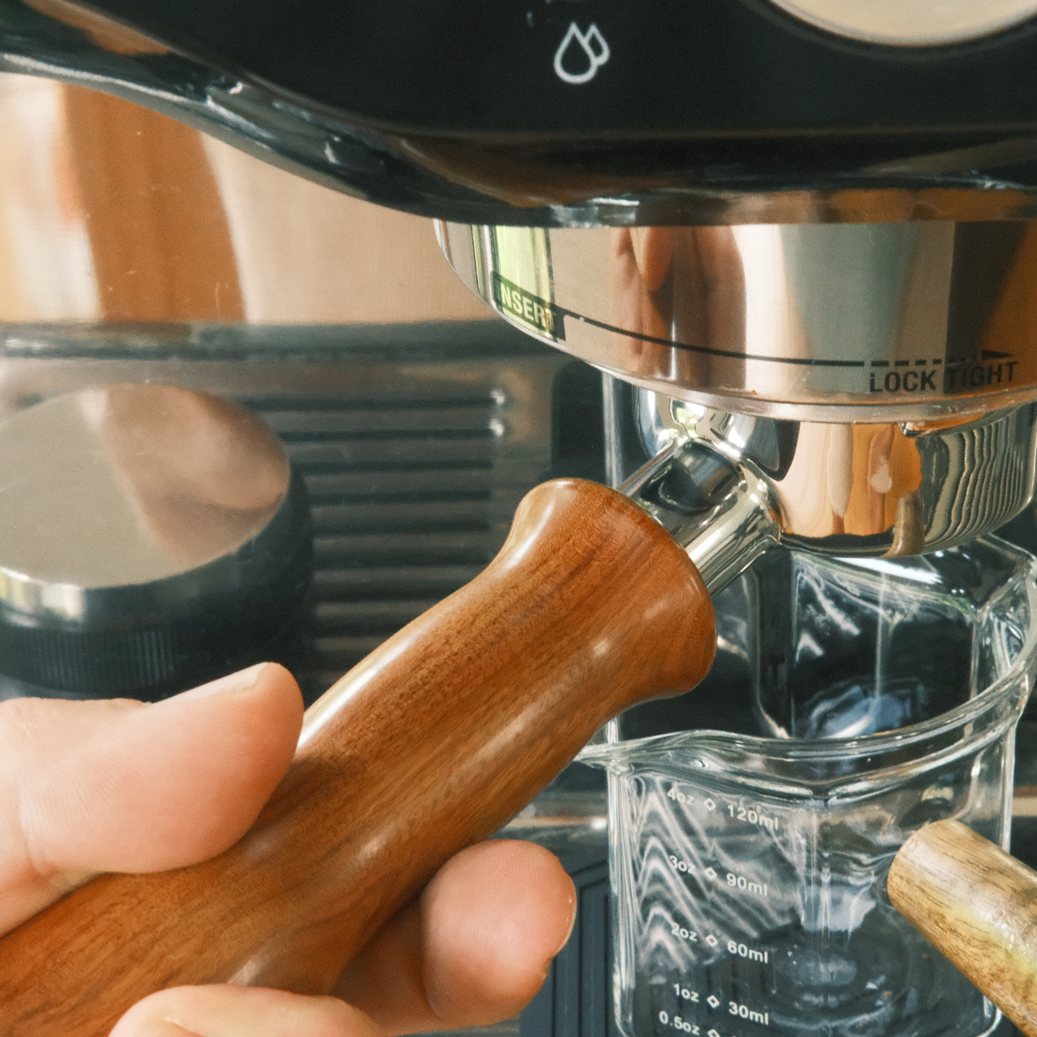 Breville 54mm - Bottomless Portafilter - Solid Wood Curved Handle